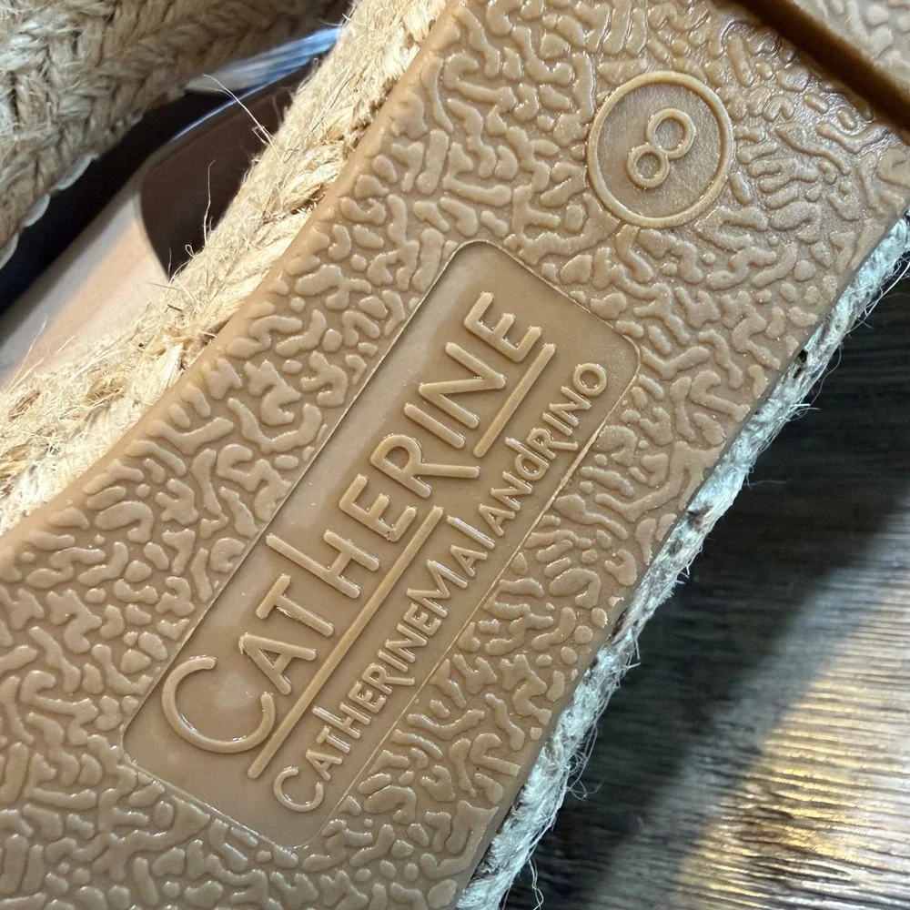 Catherine Malandrino Nude Espadrille Wedge Sandals Gold Buckle Size 8